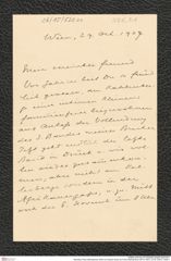 Nachlass Franz Steindachner, Brief von Eduard Suess an Franz Steindachner (29.10.1907), Inv.Nr. 528.01, Seite 1